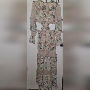 Rose Velvet Floral Lace Tiered Maxi Dress – Romantic Cottagecore BohO NWT Size L